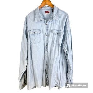 Wrangler Vintage Western 100% Cotton 00s Light Blue Denim Button Down Shirt XXL